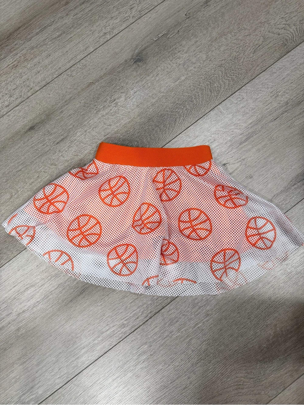Source Unknown White Mesh Skirt with Orange Basketball Print